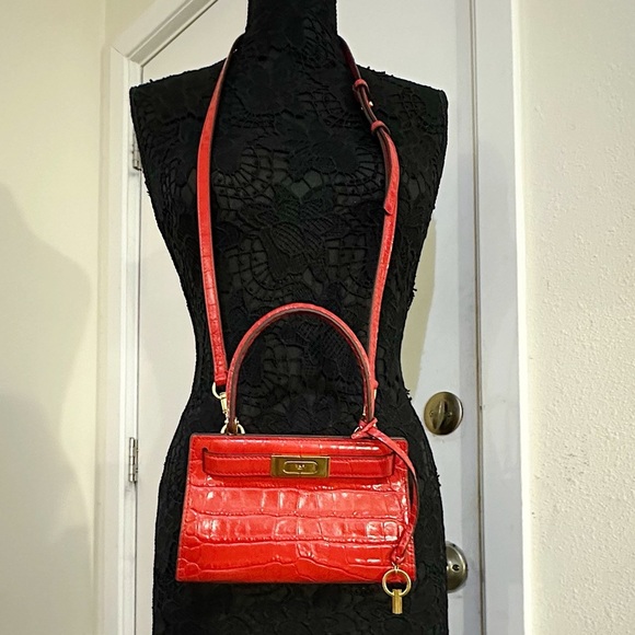 Tory Burch Mini Lee Radziwill Croc Embossed Leather Satchel - Picture 2 of 13